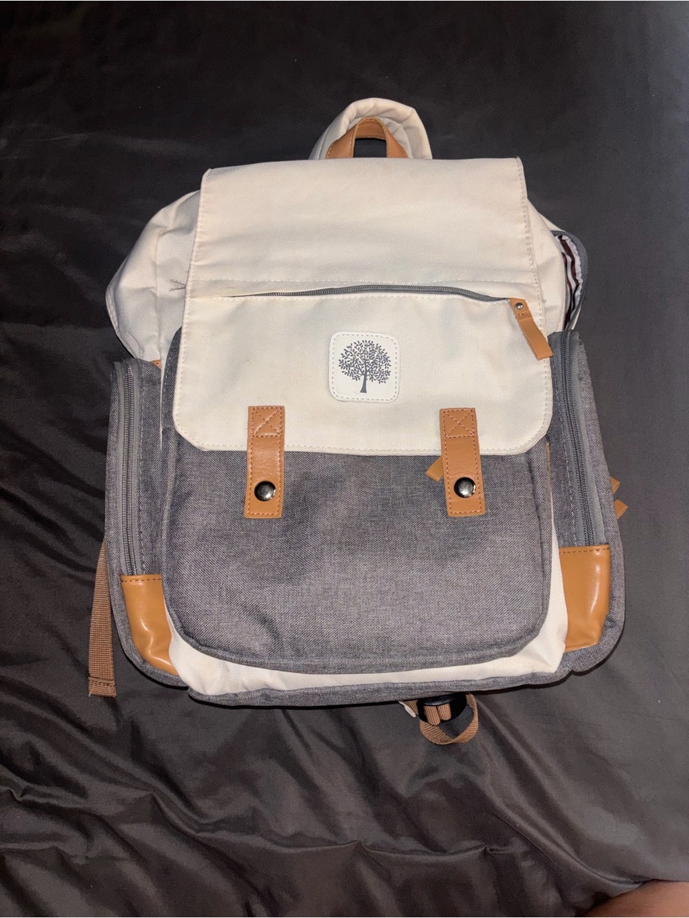 Tree of Life Kids Canvas Backpack — Cream & Gray with Tan Accents